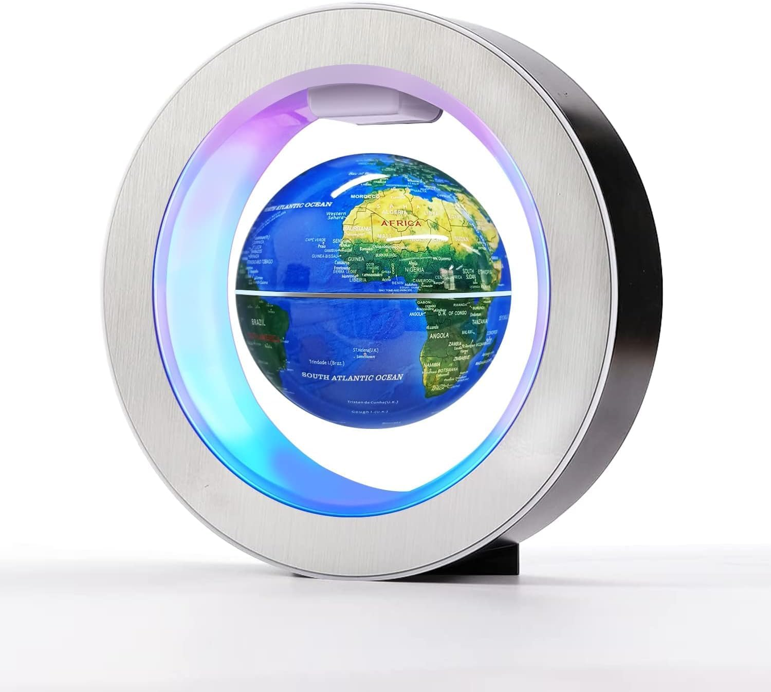 Flagest Magnetic Levitation Floating Globe - Levitating O Shape Globe with LED Lights for Educational Home Office Desk Decor - Birthday Holiday Party Chirstmas Gift (4Inches Globe), Blue 1, Medium image number 6