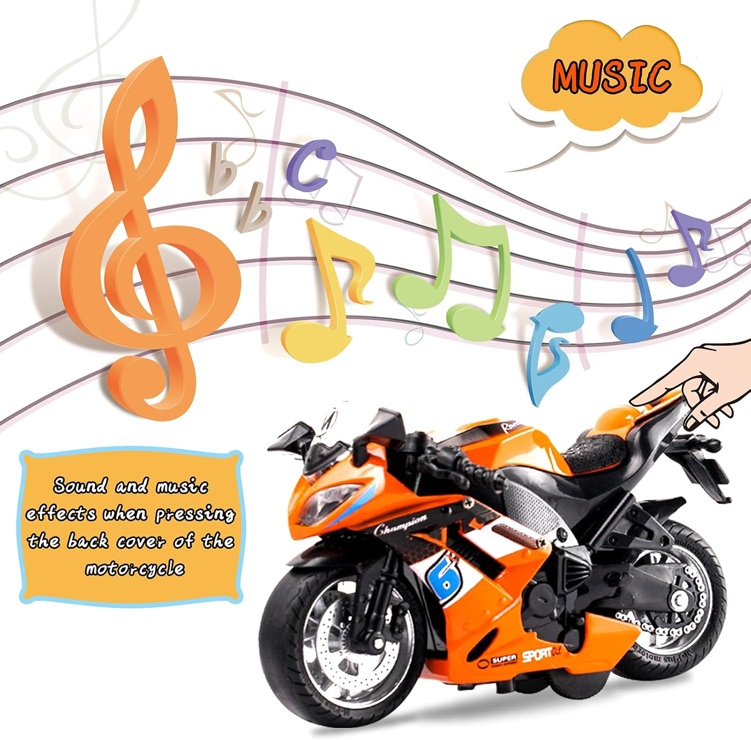 Toy Motorcycles, Diecast Motorcycle Toy with Music Lighting,Toy Motorcycle for Kids 3-9,Toy Motorcycles for Boys (Orange) image number 2
