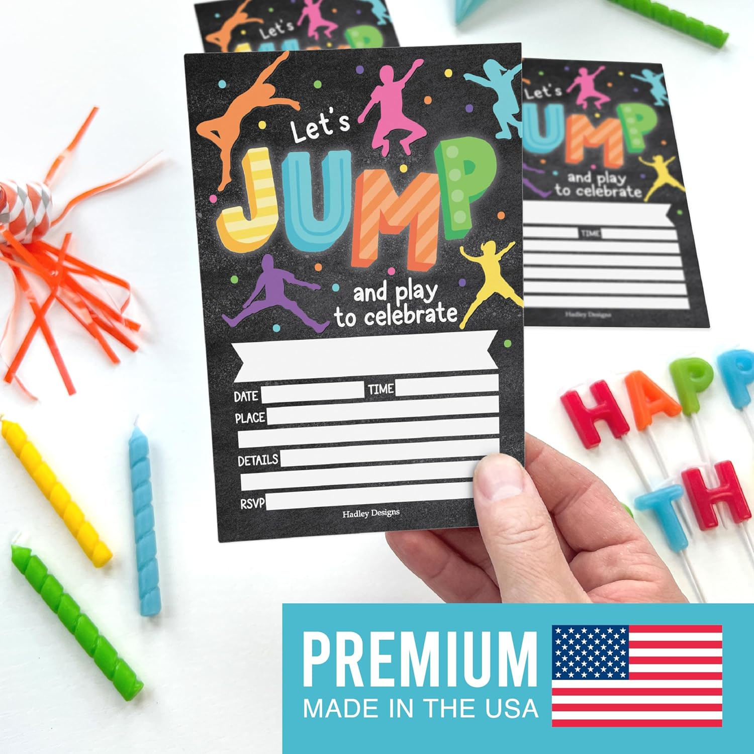 Hadley Designs 15 Trampoline Jump Birthday Party Invitations for Girls-Kids Birthday Invites image number 2