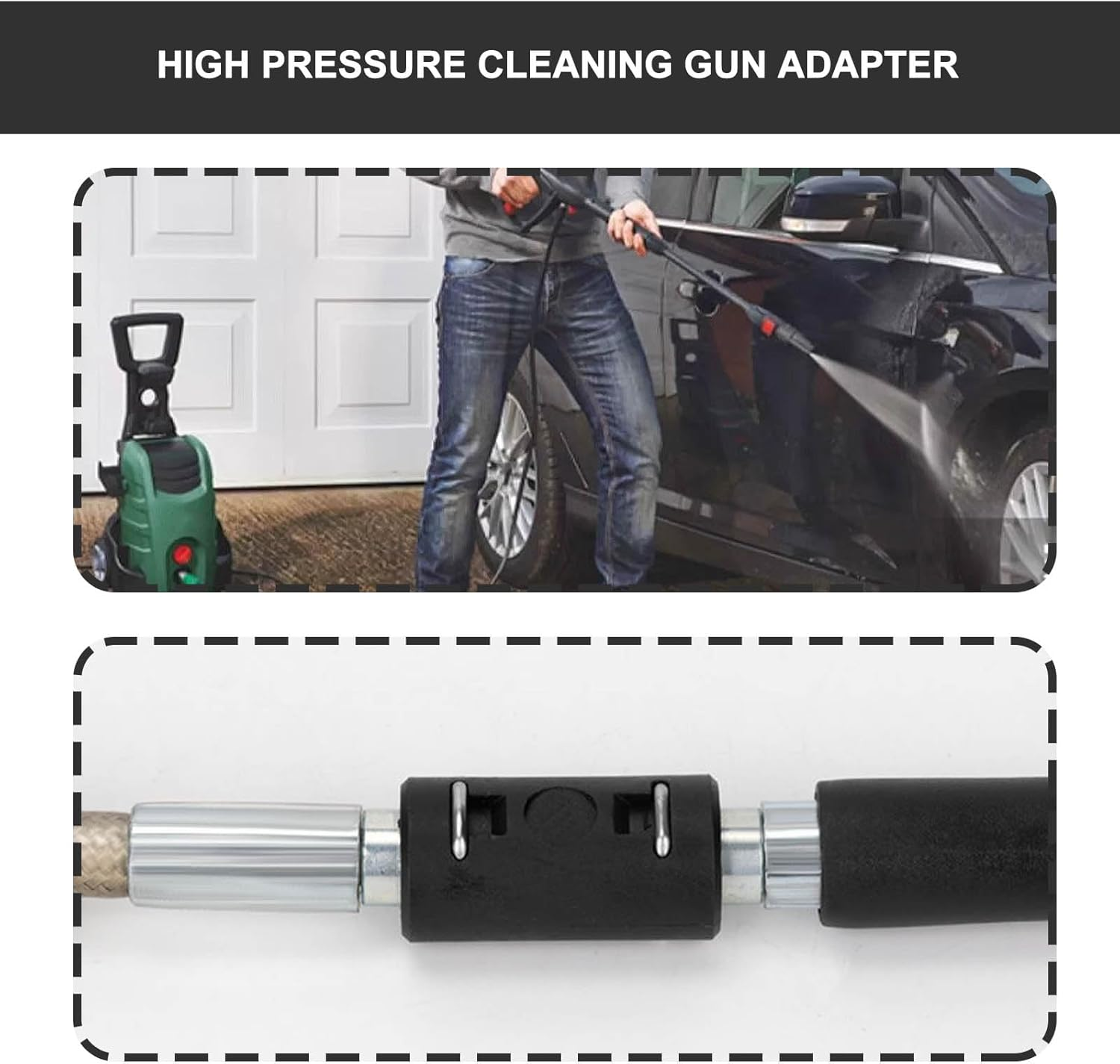 2PCS Pressure Washer Gun Adapter Compatible with Bosch 37.8X19.6Mm High Pressure Cleaning Hose Extension Connector for Gardens and Yards Black image number 5