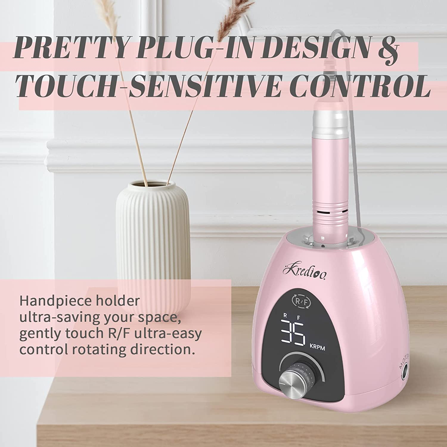 Kredioo Nail Drill Professional 35000RPM Electric Nail File for Acrylic Nails with Pause Button LED Screen for Home and Salon-Au Plug image number 6