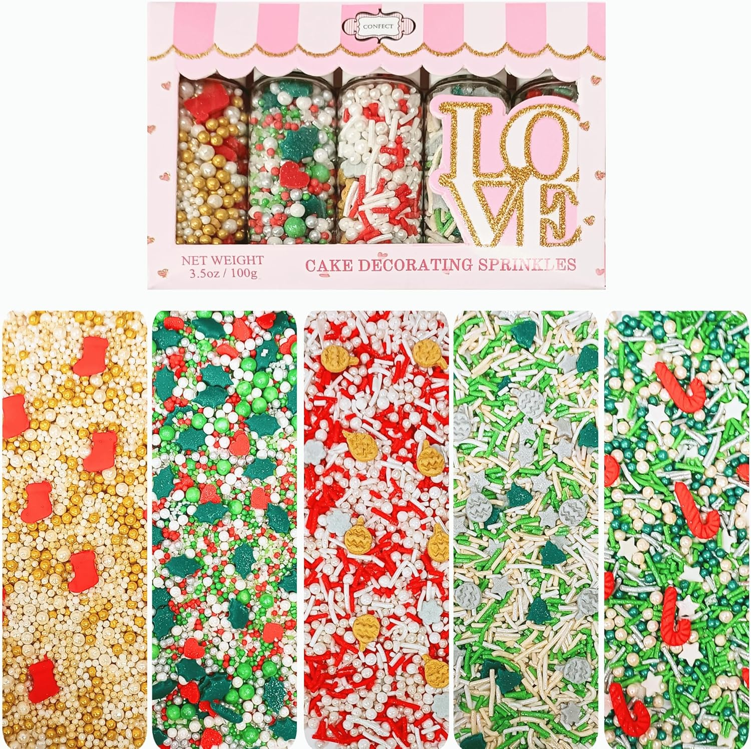 Confect Christmas Sprinkles | Sprinkles for Baking & Cake Decorative | Cookie Sprinkles| Dessert Decorating Sprinkles - 3.5 Oz (New-Cc-Sprinkles-28)