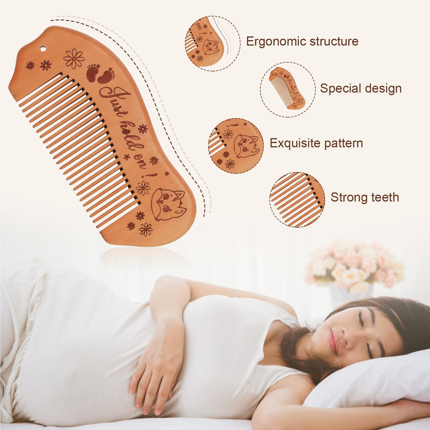 Wooden Labor Comb, Birthing Comb for Labor Pain Birth Comb with Affirmation Labor and Delivery Essentials Labour Gifts for Expectant Mothers Pregnant Women image number 4