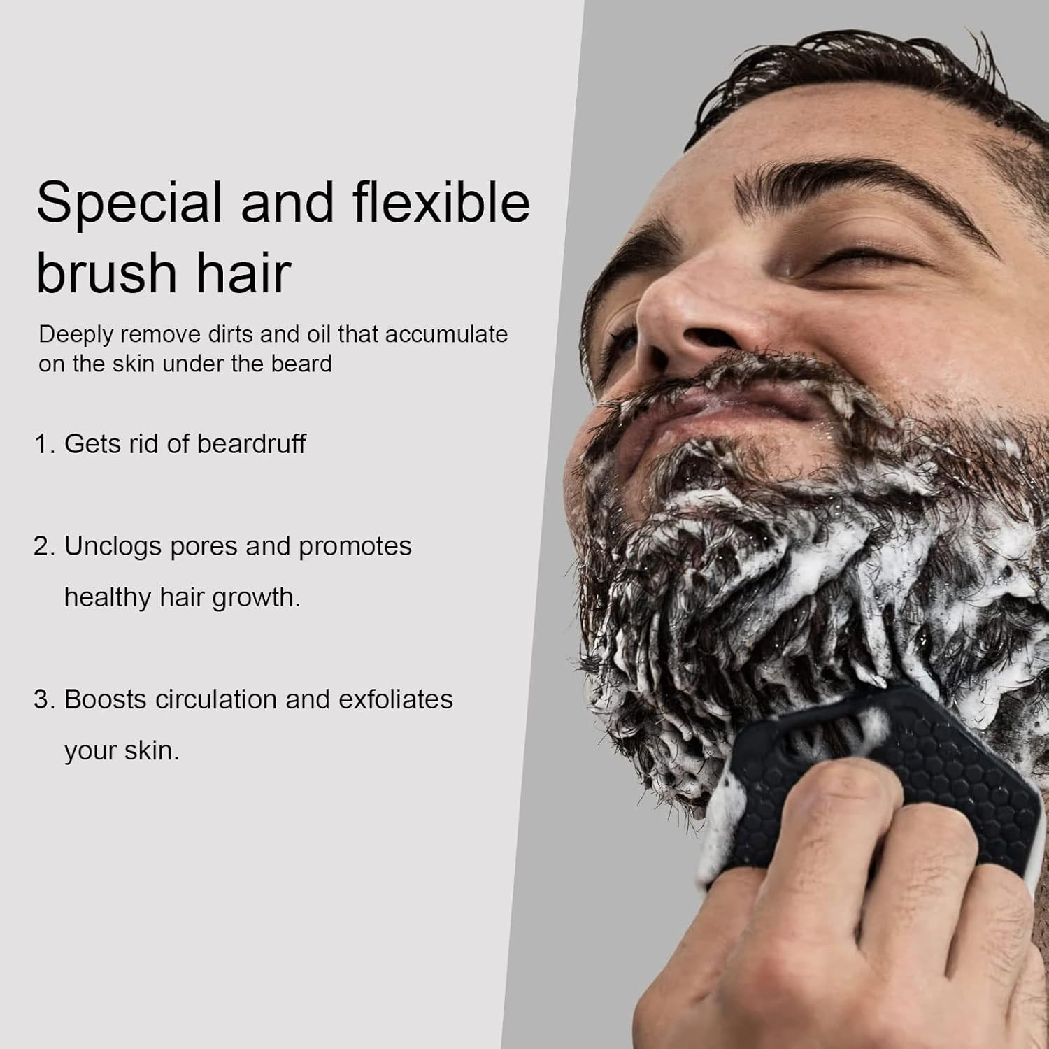 Silicone Beard Scrubber for Men, Facial Hair Exfoliator & Brush, Deep Cleans, Unclogs Pores, Promotes & Removes Beardruff, Face Scrubber Exfoliator Face Brush (Black)