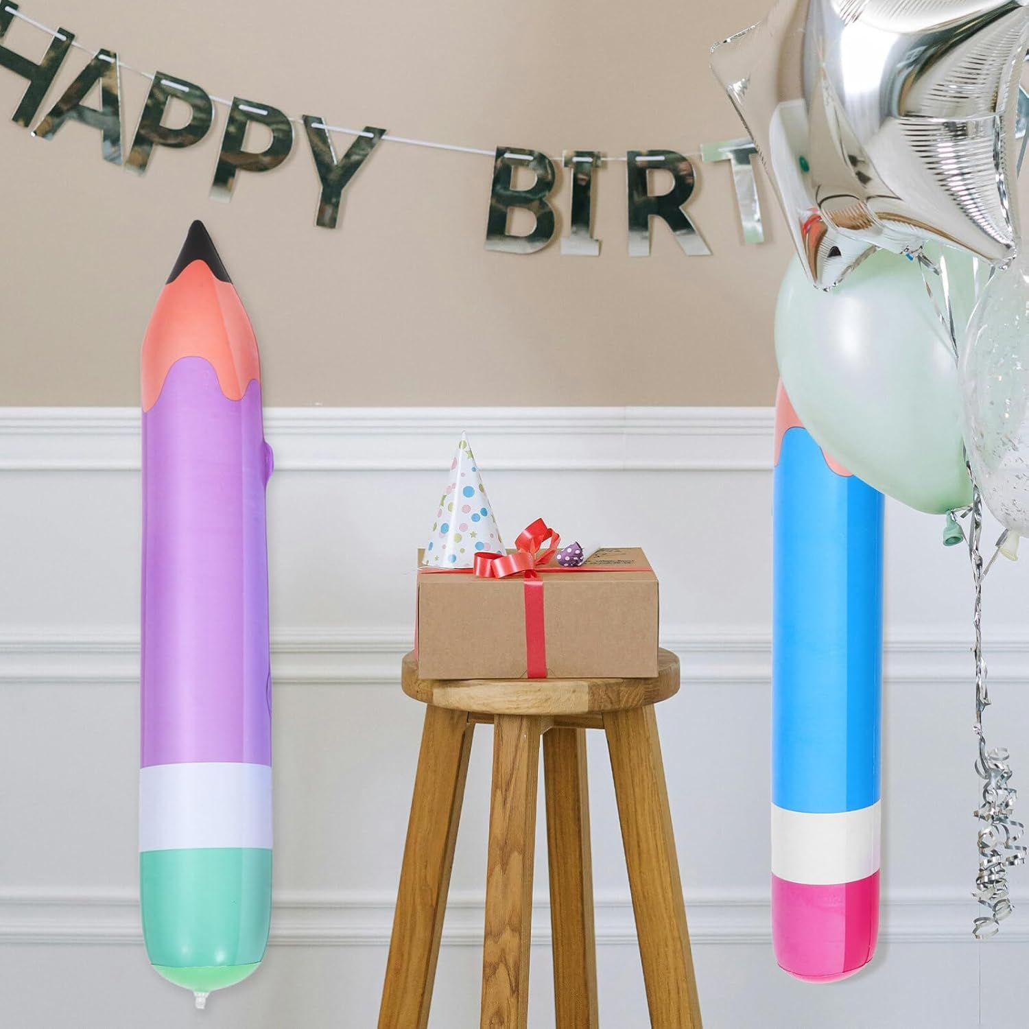 2Pcs Inflatable Crayon Balloon Large Blow Crayon Pencil Prop Giant Fun Pretend Game Decoration Children'S Birthday Baby Shower Art Party Gift image number 1