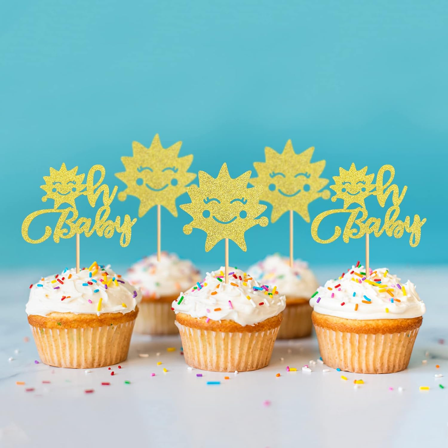24PCS Sunshine Oh Baby Cupcake Toppers Sun Smile Sunshine Cupcake Picks Bridal Wedding Engagement Baby Shower Birthday Party Decorations image number 4