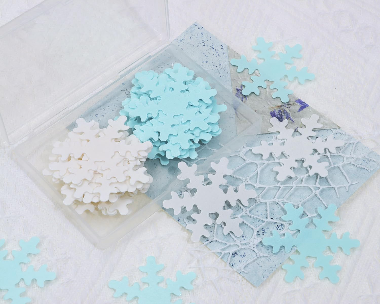 Tupalizy Snowflake Cake Topper Frozen Cupcake Toppers Christmas Cake Decorations Sprinkles for Cake Decorating Winter Snow Theme Xmas Holiday Wedding Birthday Party Supplies,Blue and White,50Pcs image number 1