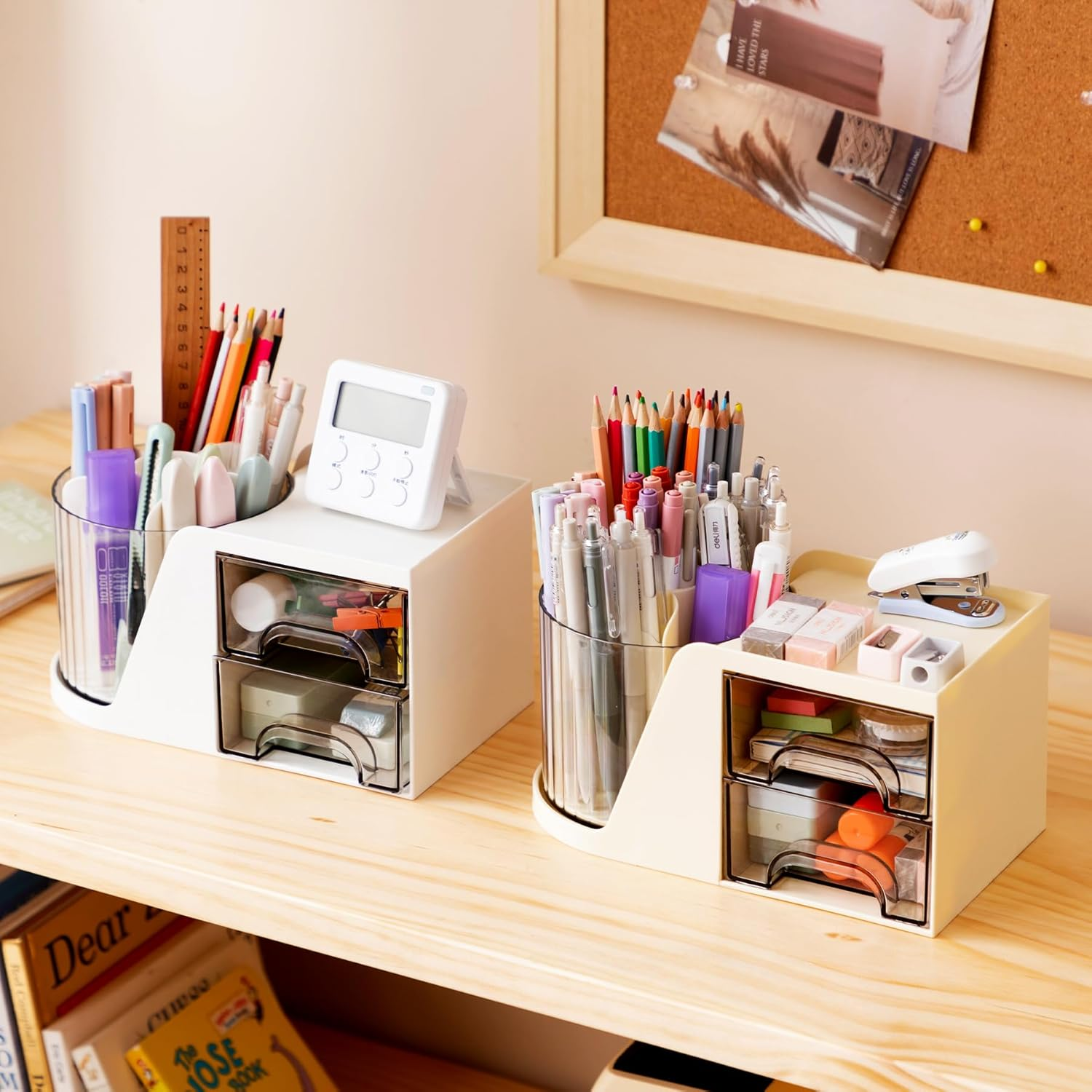 Desk Organizer, 360-Degree Rotating Pen Holder for Desk, Desk Organizers and Accessories with 6 Compartments Pencil Organizer, Art Supply Storage Box Caddy for Office, Home (White) - Cream image number 6
