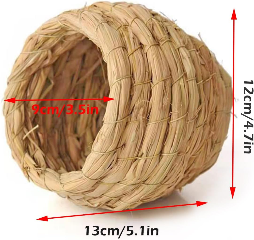 Hanging Straw Bird Nest Natural Fiber Birdhouse for Cage Warm Parrot Hideaway Shelter Hut for Small Finch Canary Lovebird Resting Breeding Playing image number 4