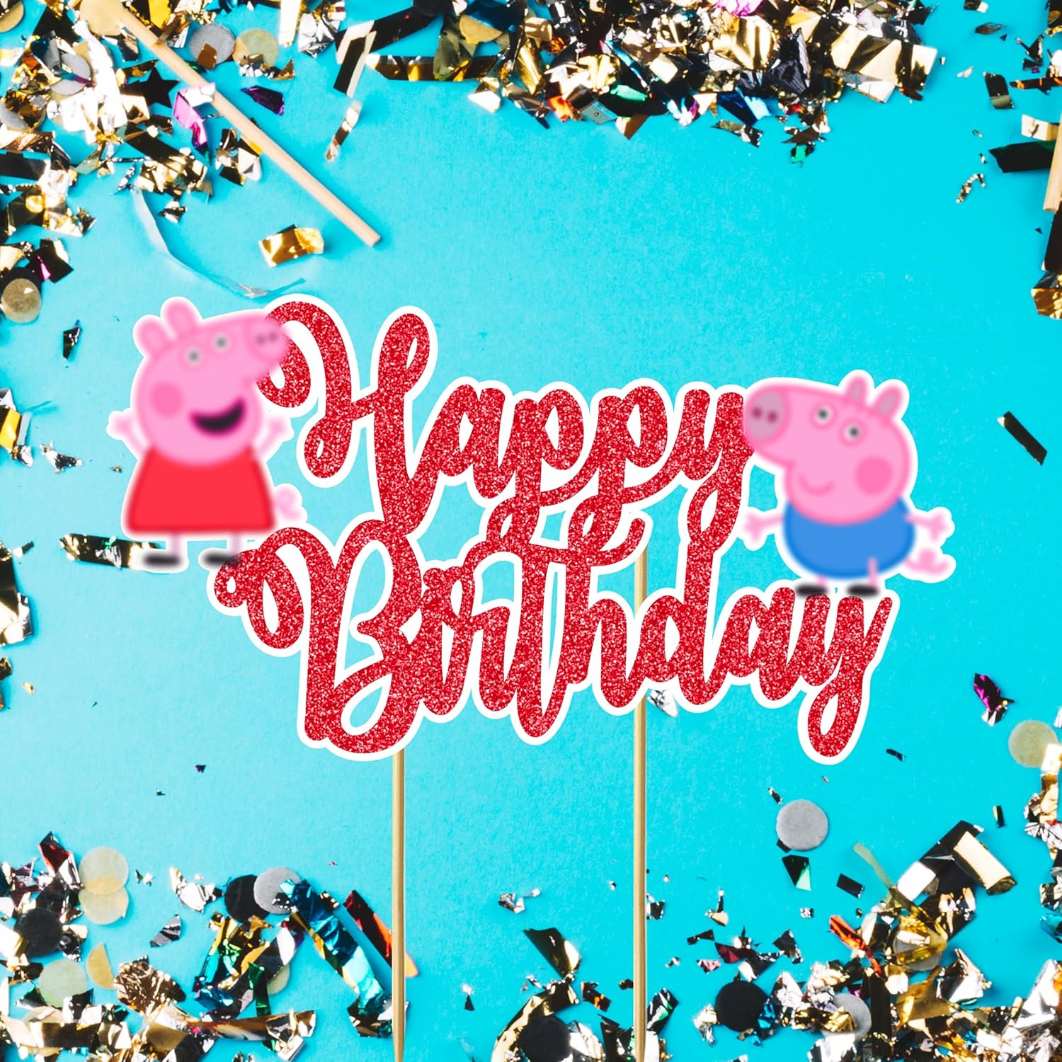 Pepa Pig Happy Birthday Cake Toppers &ndash; Fun & Colorful Party Decoration For| Perfect for Themed Birthdays & Dessert Table Decor image number 3