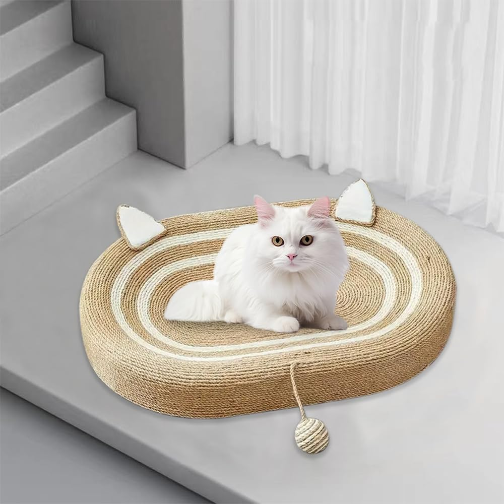 Oval Cat Scratch Board, Braided Sisal Rope Cat Scratching Board, Oversized Cat Scratch Bed with Cat Ball for Indoor Cats, Cat Scratching Toy for Playing/Resting/Scratching image number 1