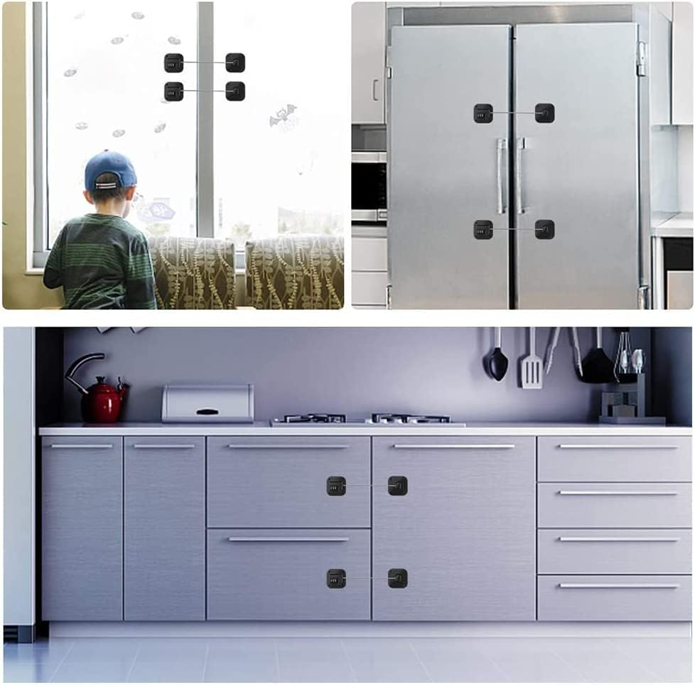 3P Black Children Safety Refrigerator Door Lock,Kids Security Window Lock,Cabinet Lock,Fridge Freezer Locks with 6 Keys image number 3