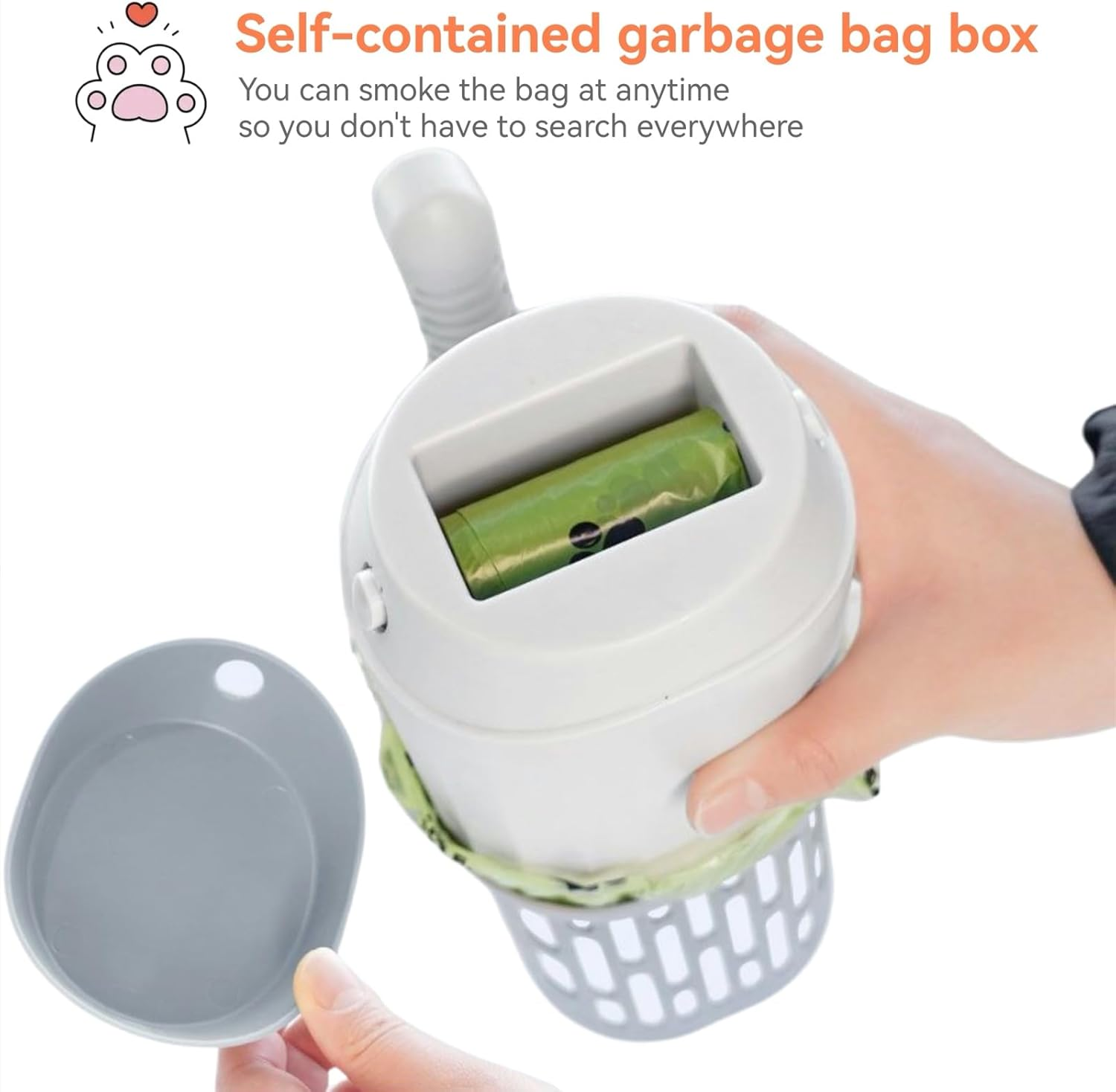 135 Bgas Cat Litter Scooper with Holder, 2 in 1 Poop Scooper, Cat Box Shovel with Waste Can, Large Capacity Cat Litter Box Scooper Portable Shovel, Cat Litter Garbage Can image number 3