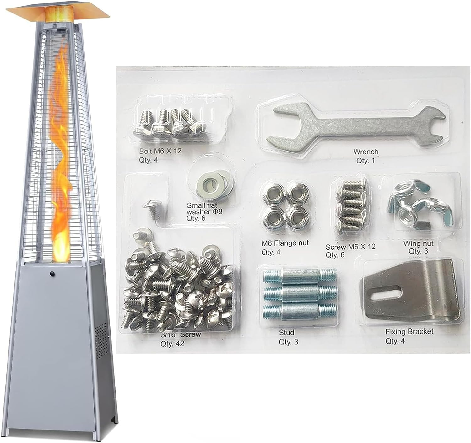 Outdoor Heater Replacement Parts-Outdoor Pyramid Propane Patio Heater Parts for Square Glass Tube Patio Heater,Polt & Nut & Stud & Wing Nut&Fixing Bracket