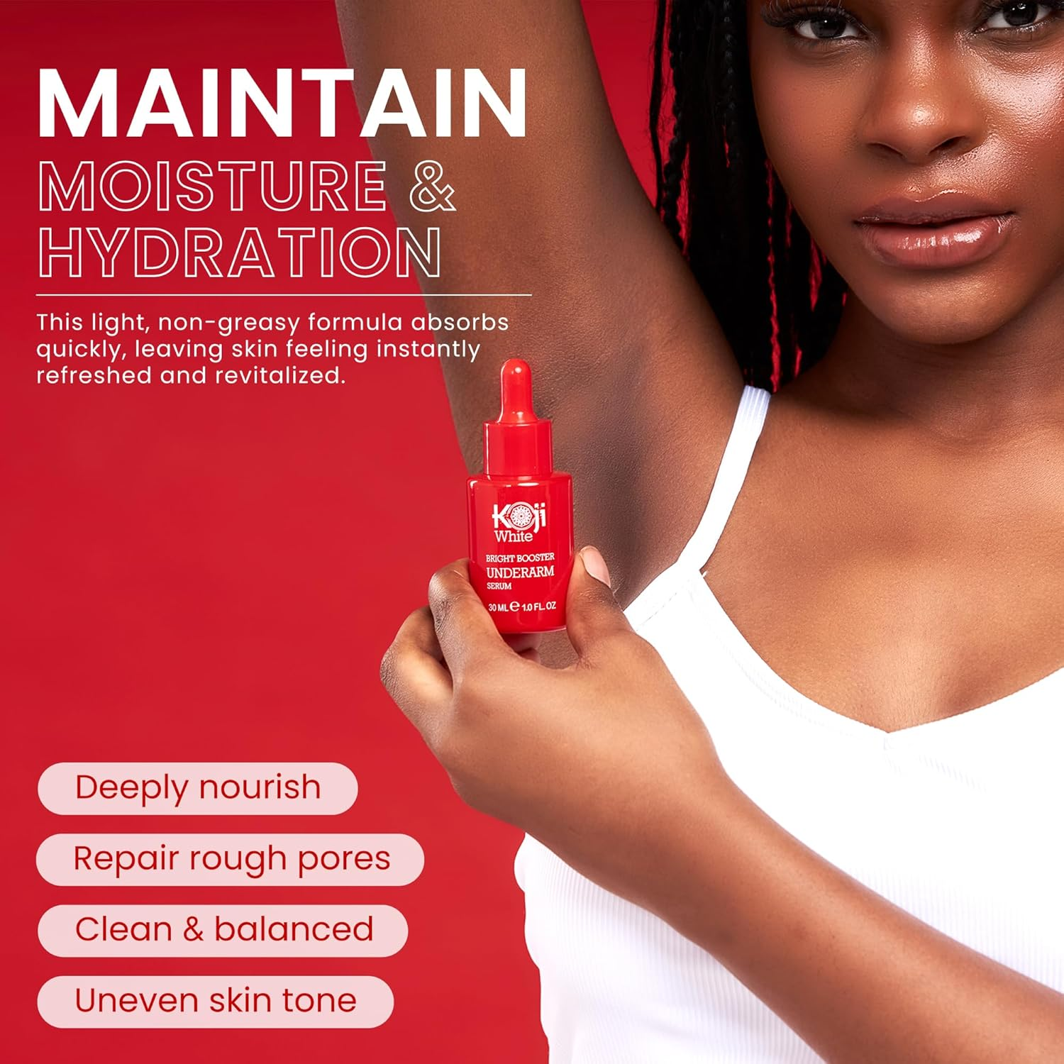 Koji White Underarm Brightening Serum for Armpit, Elbows, Knees, Private Areas - Bright Booster, Dark Spots, Hydrating with Kojic Acid, Niacinamide, Tranexamic Acid, Paraben-Free, Vegan, 1 Fl Oz image number 4