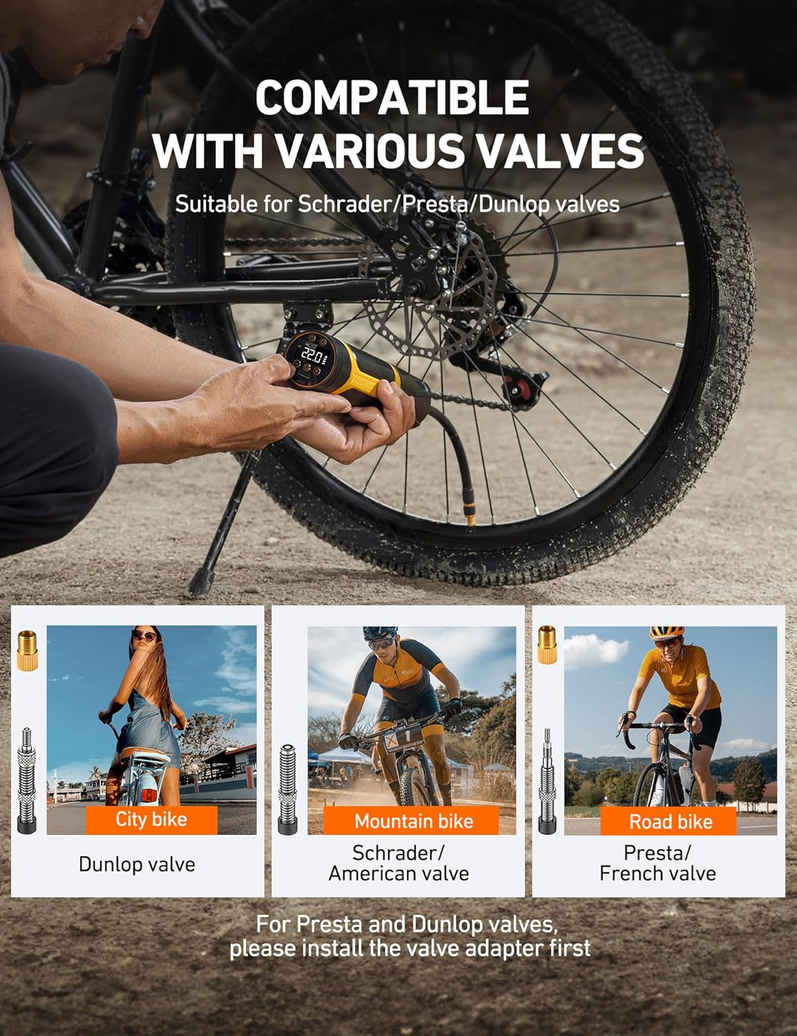 Astroai Portable Electric Bike Pump 150 PSI, Multifunction Tyre Inflator Air Compressor with Digital Pressure Gauge/Ledlight/Powerbank, 4500Mah Rechargeable Tyre Pump for Bike, Motorbike, Car, Ball image number 5