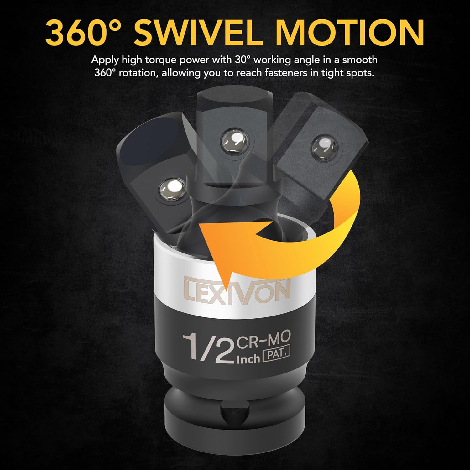 LEXIVON Impact Universal Joint - Patented SLIM Design | 3-Piece 1/2", 3/8", and 1/4" Socket Swivel Set | Chrome-Molybdenum Steel Full Impact Grade (LX-113-S) image number 6