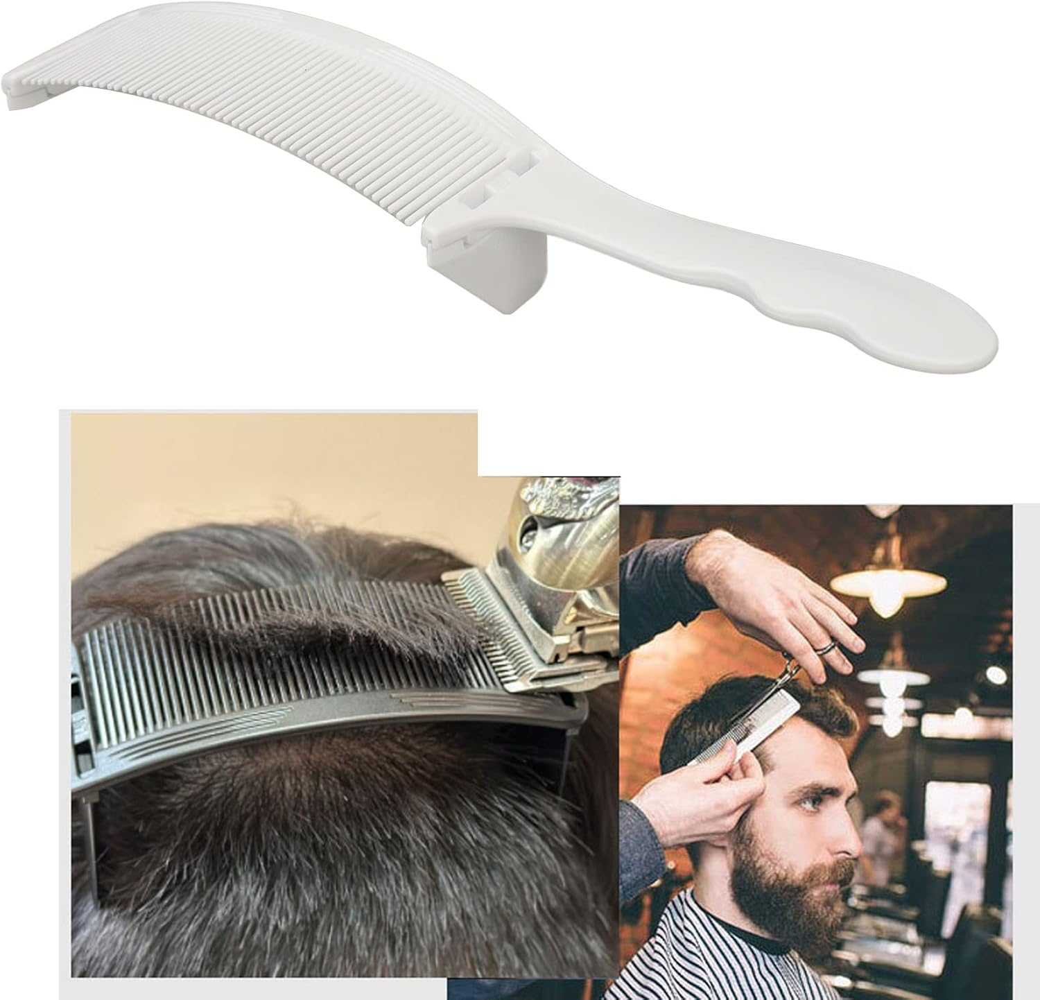 Generic Barber Clipper Comb, Flat Top Multifunctional Ergonomic Curved Clipper Comb Lightweight for Salon for Hair (White) - Black image number 5