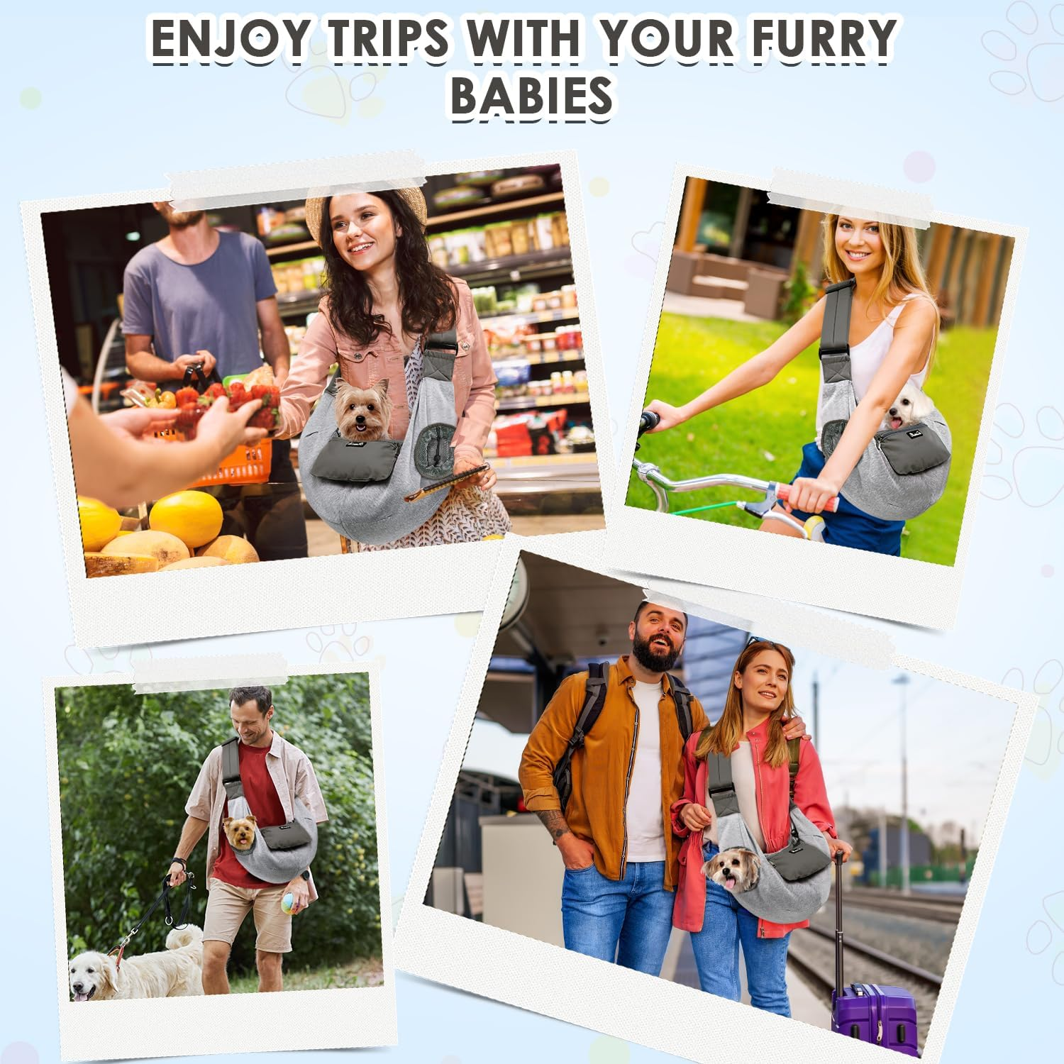 Slowton Dog Carrier Slings for Small Dogs - Hands-Free Breathable Puppy Carrier Bag with Window Fits up to 13Lbs，Adjustable Pet Purse for Dogs Cats Travel Puppy Bag with Front Pocket Safety Leash