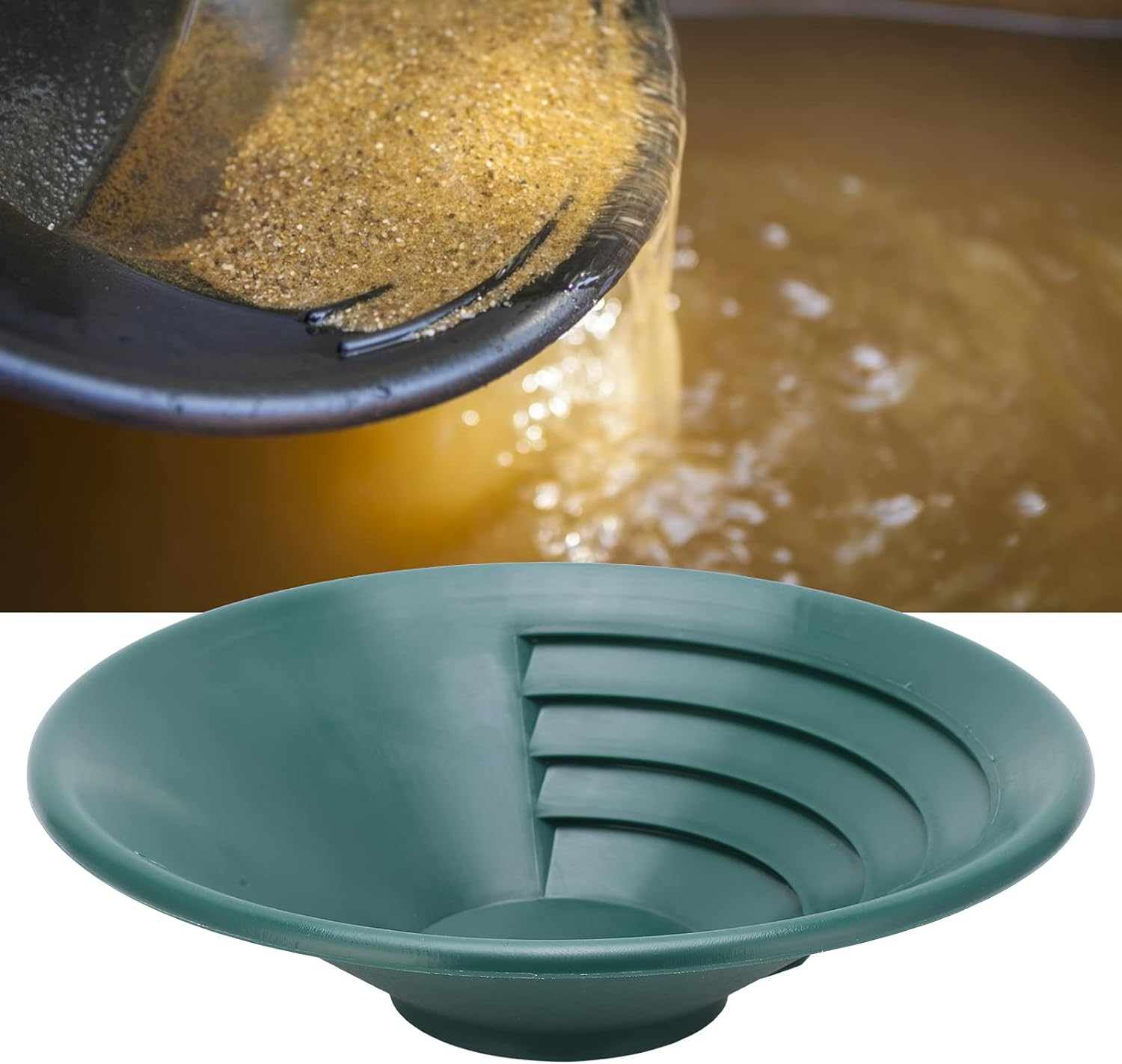 10.2" Gold Pan, Gold Panning Pan with Ridge Riffles, Professional Gold Pan for Gold Panning Paydirt, Gold Sifting Classifier, Washing Gold Sieve Tray, Outdoor Panning-Mining-Prospecting image number 3