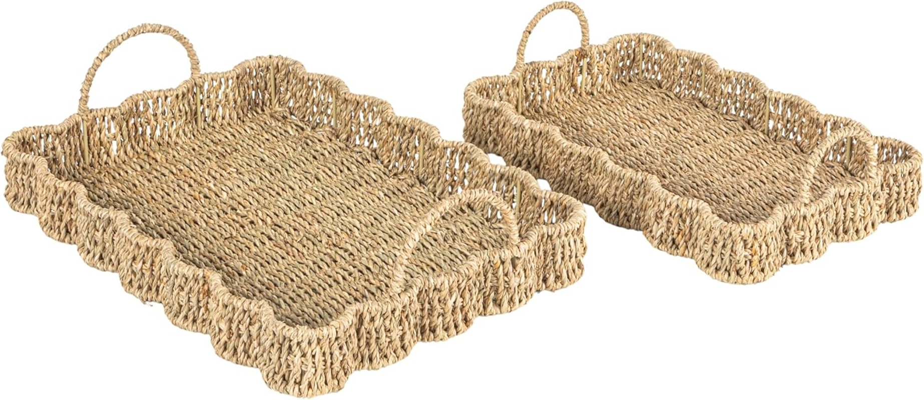 Household Essentials Handwoven Tray with Scalloped Edge and Handles, Natural