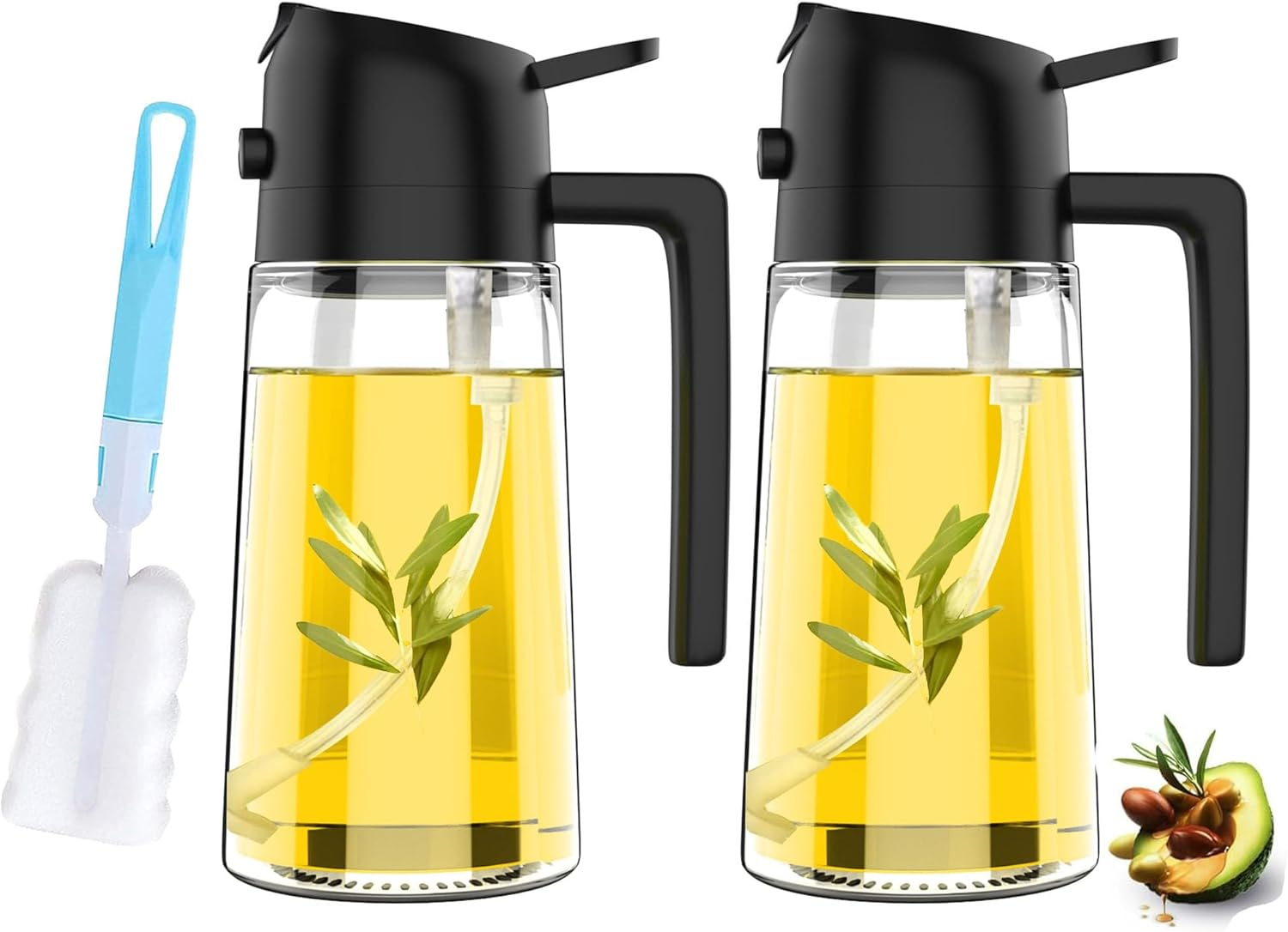 AXIM Olive Oil Dispenser Bottle,2 in 1 Oil Sprayer for Cooking,17Oz/500Ml Glass Oil Spray Bottle with Pourer for Kitchen, Salad, Barbecue (2 Pc,Black) image number 4