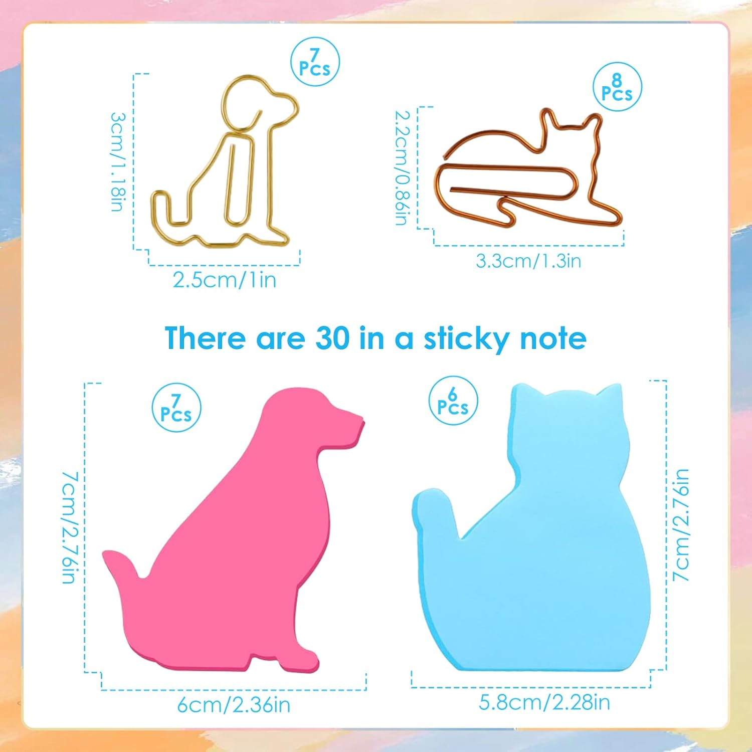 390Pcs Cat Sticky Notes Animal Sticky Notes with 14 Pcs Cat and Dog Paper Clips Cute Dog Sticky Notes Colorful Self-Stick Note Pads(7 Color) image number 5
