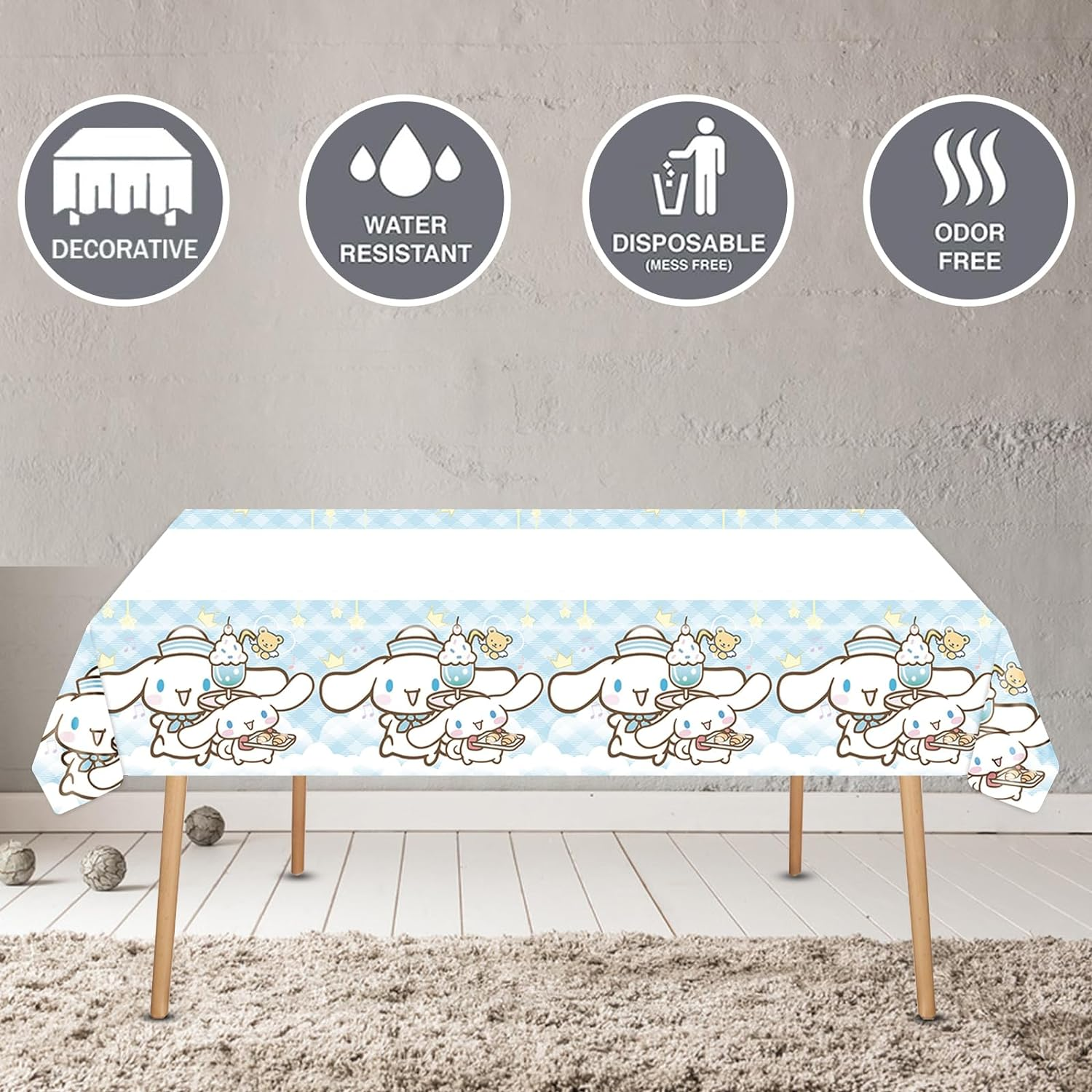 AVONO Cinnamoroll Birthday Decorations, Party Supplies Set Include Banner, Balloons, Hanging Swirls, Cake Cupcake Toppers, Tablecloth for Kids Cinnamoroll Theme Party