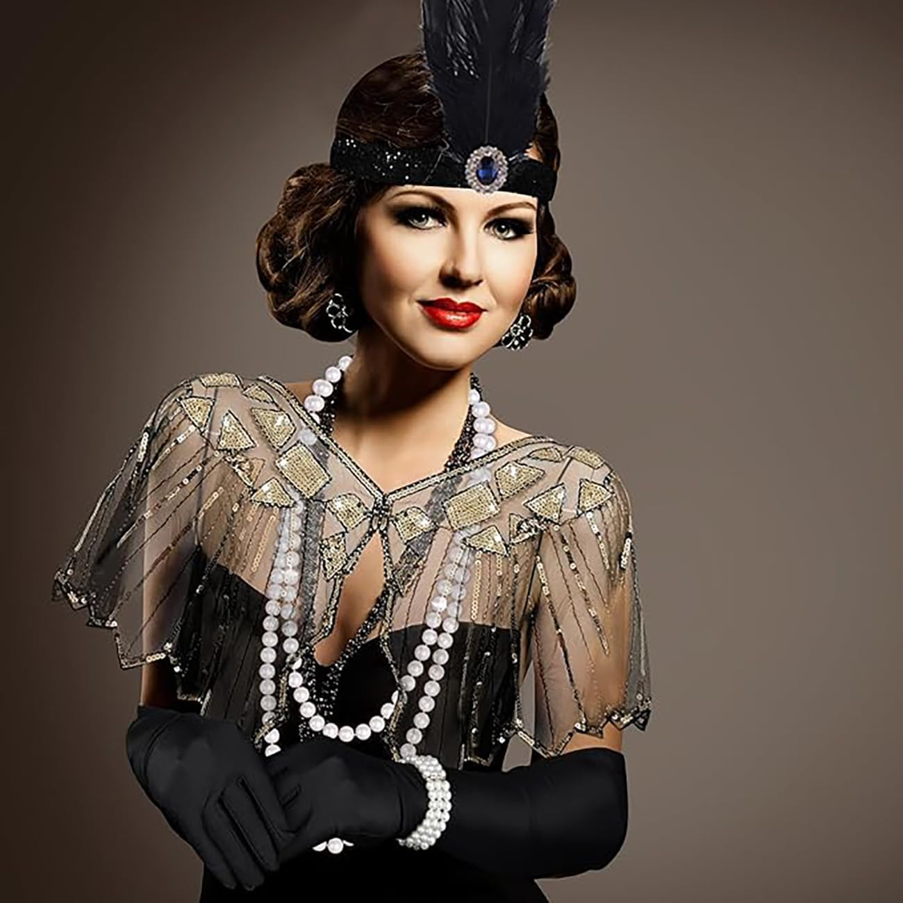 1920S Flapper Gatsby Accessories Costume Set Fashion Roaring 20'S Cosplay Theme Set with Headband Headpiece for Women Men - Womens, Black Gold image number 6