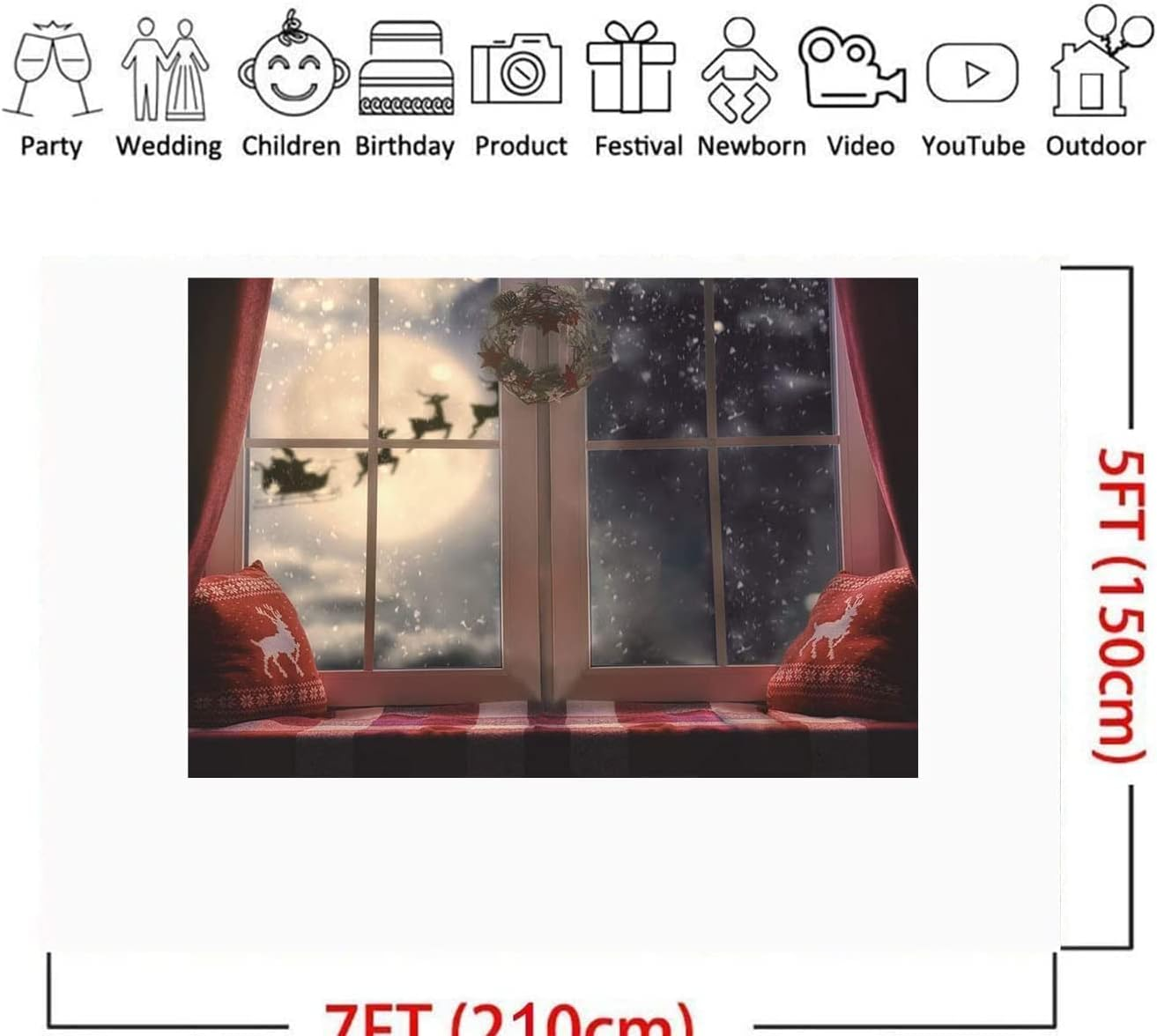 Christmas Photography Backdrops Winter Snowflake Pillow Window Photo Santa Moon Backdrops Xmas Holiday Party Decoration Studio Props Banner Vinyl 7X5Ft image number 3