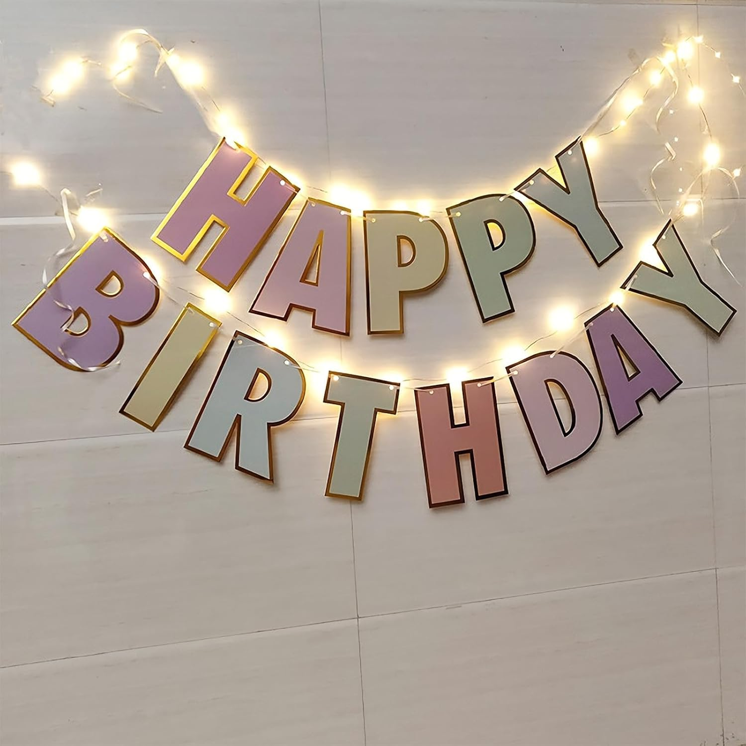 Macaron Happy Birthday Banner - Pre-Strung, 9 Ft | Birthday Decor, Backdrop | Banner for Women, Kids image number 4