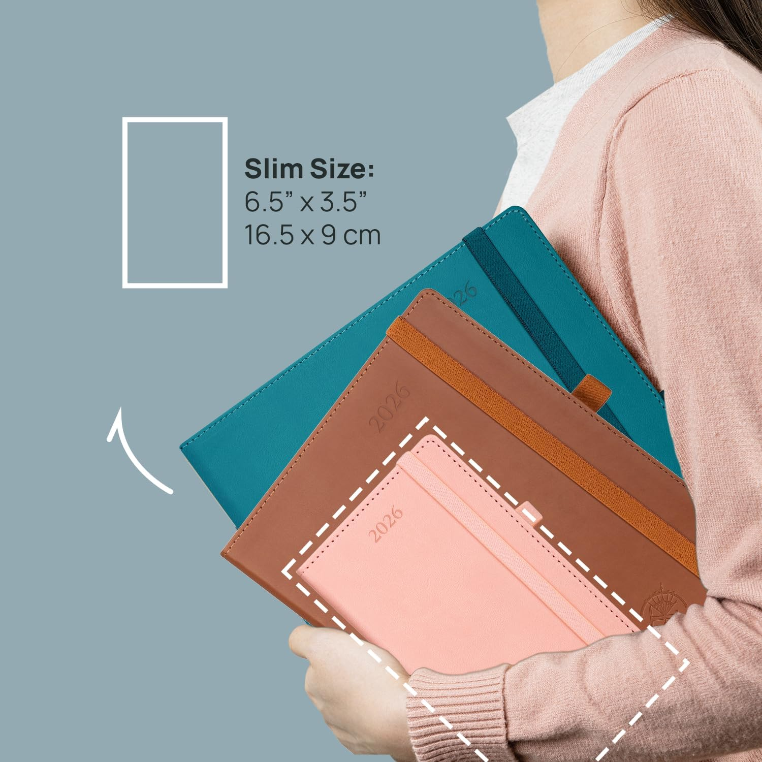 POPRUN Slim 2026 Pocket Diary Week to View (16.5 X 9 Cm) PU Leather Hacdback, Small Weekly Appointment Diary 25 Work Planner, Inner Pocket (Brown） image number 5