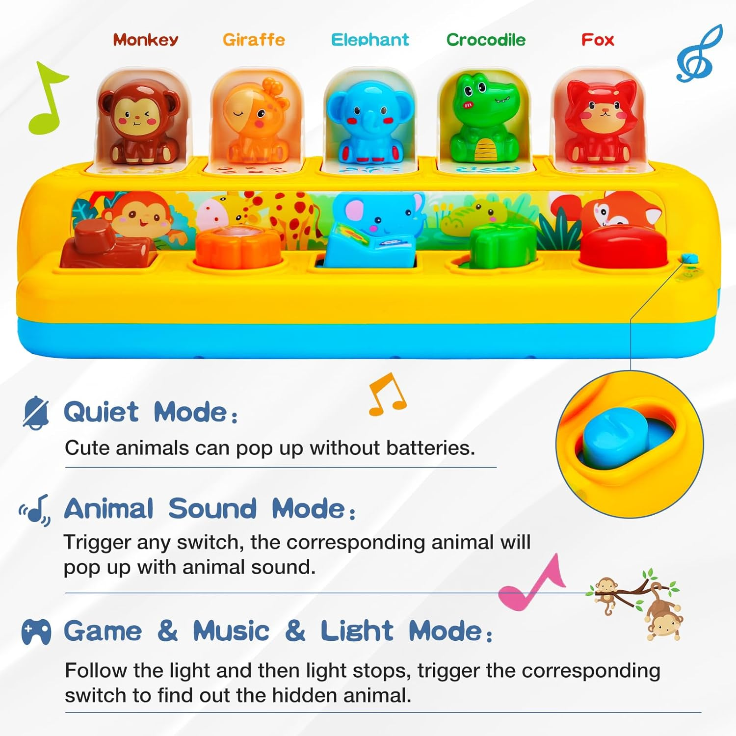 Interactive Pop up Animal Toys with Music & Light, Montessori Cause and Effect Toys for 1 Year Old Boy Girl Early Learning Musical Baby Toys 9-12-18 Months STEM Toddler Toys Age 1-2 Infant