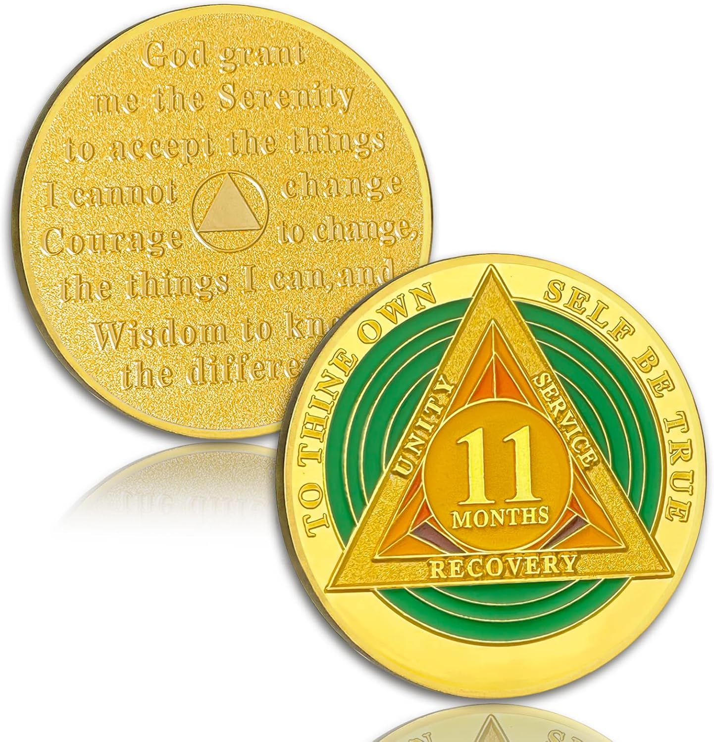 Green Triangle 11 Month Sobriety Coin Eleven Month Sober Gold Coin Rainbow Sobriety Chip AA Chips and Medallion AA Coin Recovery Chip Sobriety Token Sobriety Gifts for Women Men