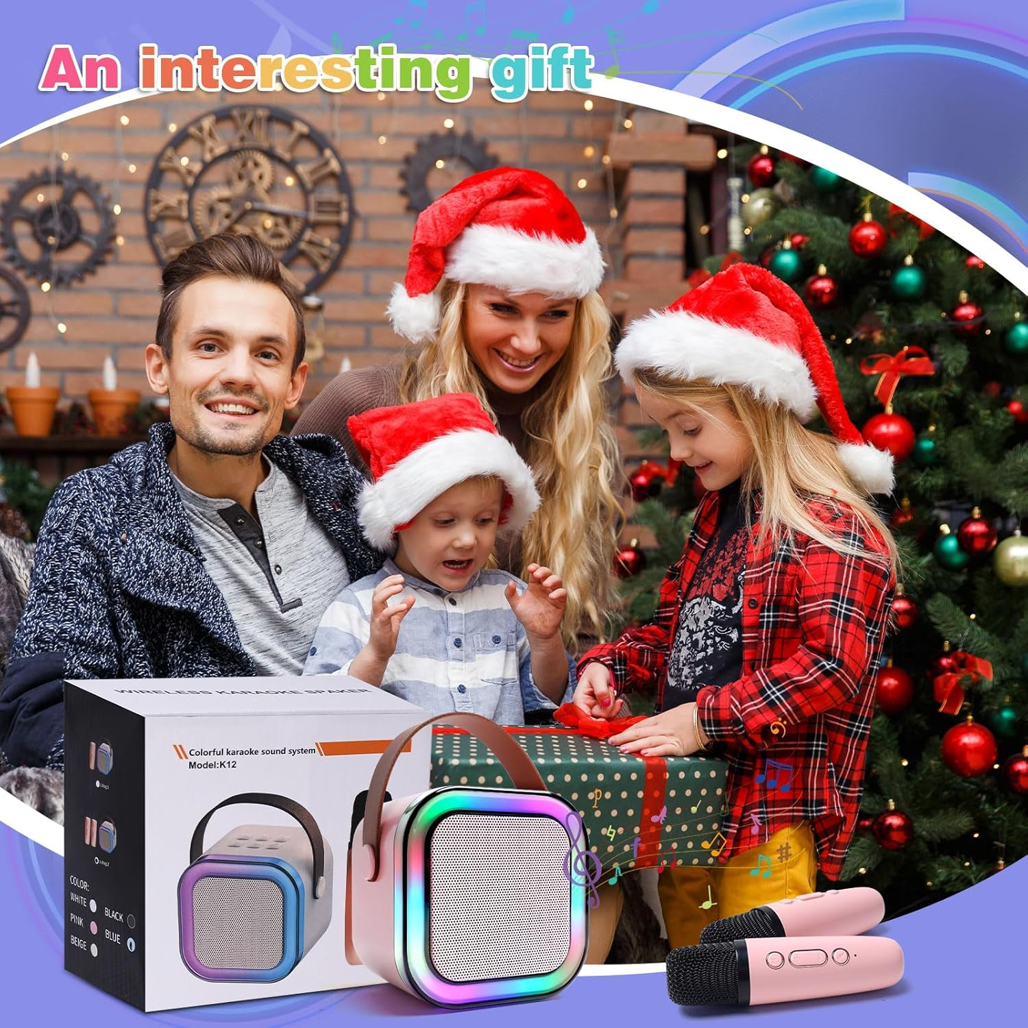 Kids Karaoke Microphone with Bluetooth Speaker for Kids Toys for Boys and Girls 3-12 Years Old, 5-8 Years Old Girls Gifts (Pink 2 Mic) image number 3