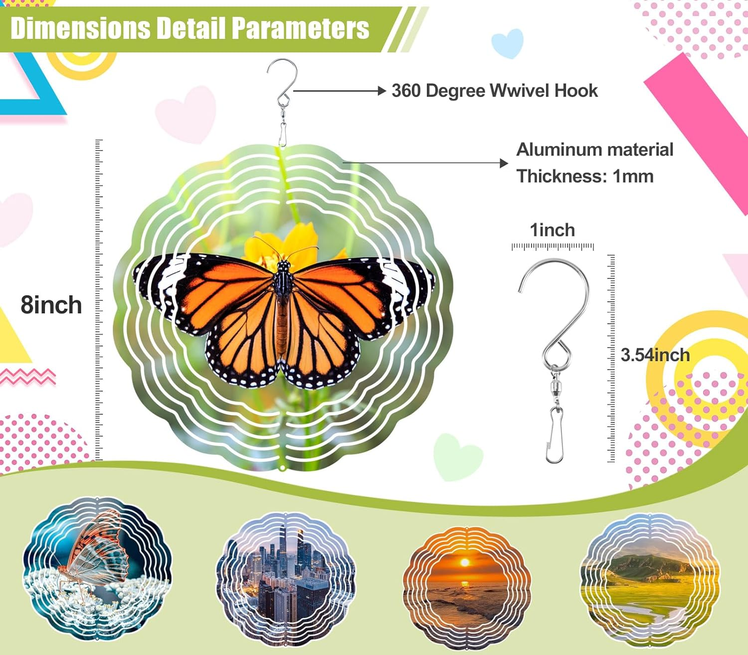 JUMXSRLE Sublimation Wind Spinner Blanks, 3D Aluminum Garden Hanging Wind Spinner Sublimation, Sublimation Blanks Spinner for Yards Garden Lawn Decoration Christmas Spinners Gift - 8 Inch 4 Pcs image number 4