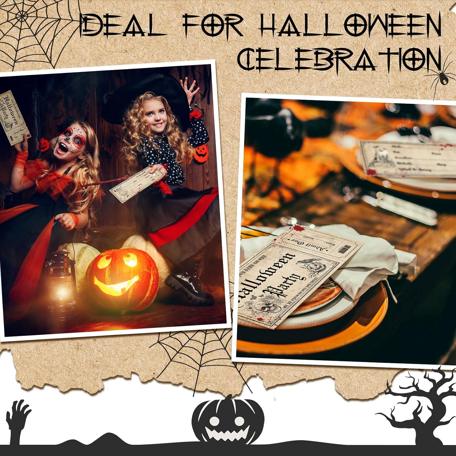 60 Pcs Halloween Party Invitations with Envelopes Ticket Scary Halloween Party Invitations Halloween Baby Shower Invitations Horror Birthday Invitations Party Invitation Cards (Pumpkin Style) image number 2