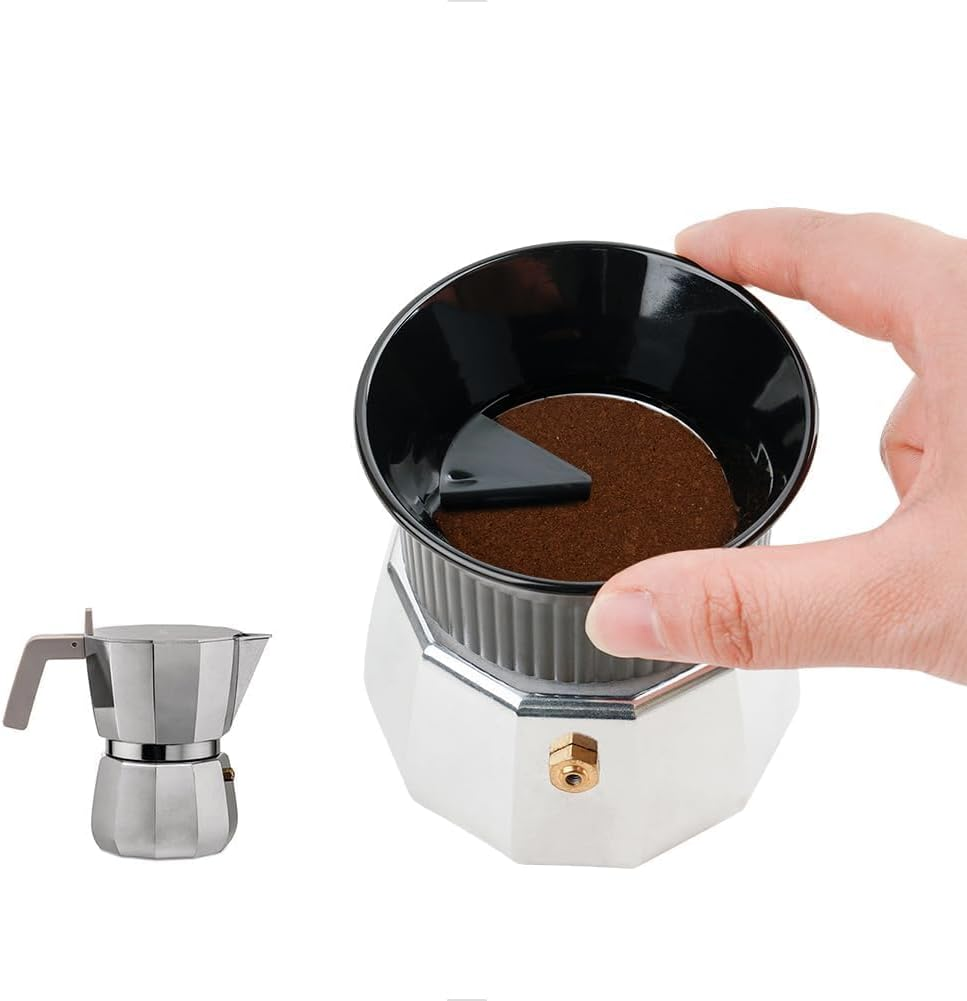 Watchget Moka Pot Dosing Funnel - 54Mm Espresso Coffee Dosing Ring, Plastic Powder Receiver and Distribution Tool for 3-Cup Moka Express Pot, Black image number 1