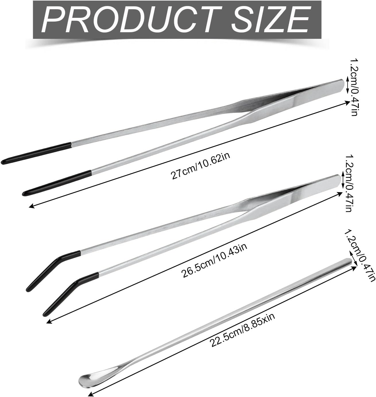 3Pcs Reptile Feeding Tongs, Reptile Feeding Tweezers with Rubber Tip Straight Clip Curved Clip Spoon Long Aquarium Tweezer for Terrarium Lizard Spider Snake Tank Accessories for Reptile Lovers image number 2