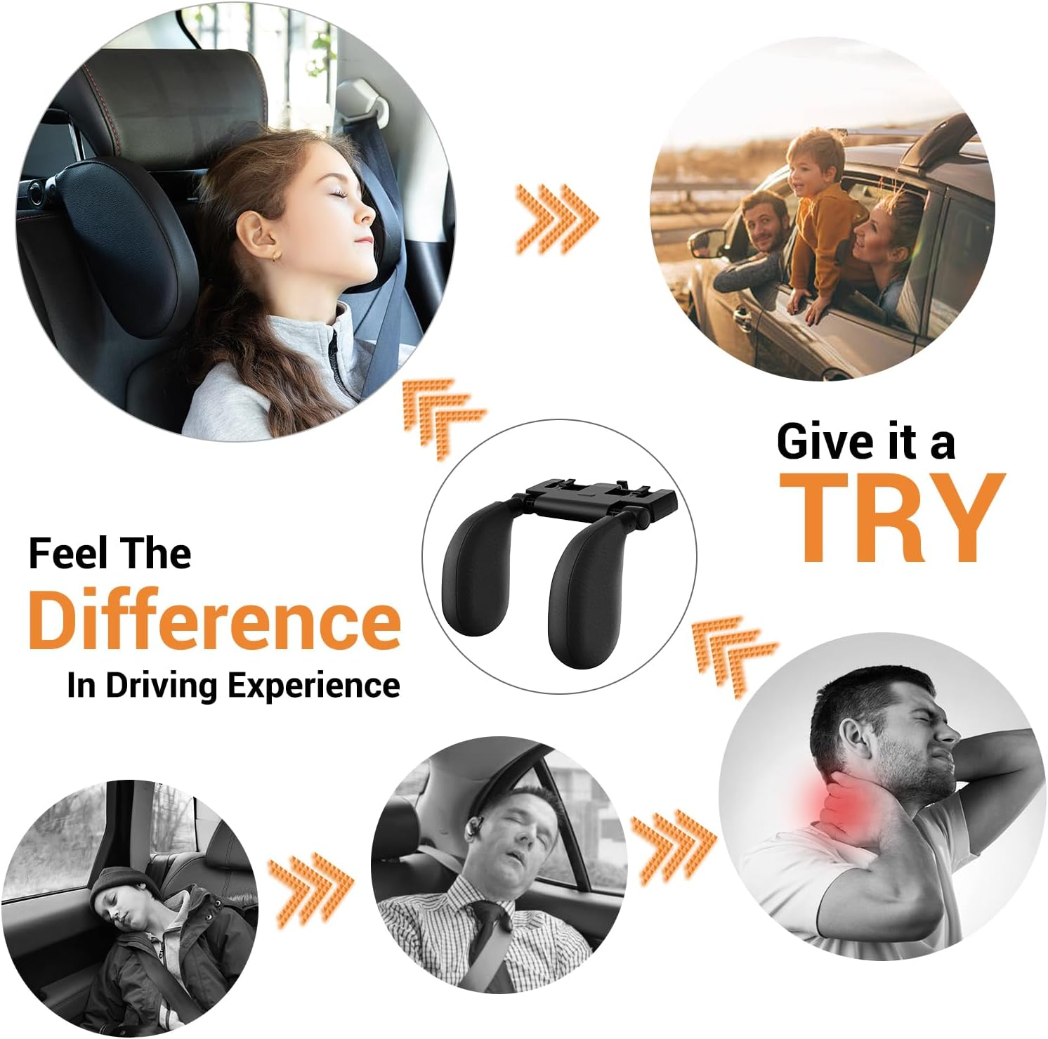 Car Headrest Pillow,Thickened Memory Foam Road Pal Car Seat Headrest,Neck Support Pillow,180&deg; Adjustable Car Headrest, U Shaped,Travel Car Sleeping,Suitable for Kids and Adults (Black) - Black-1 image number 3