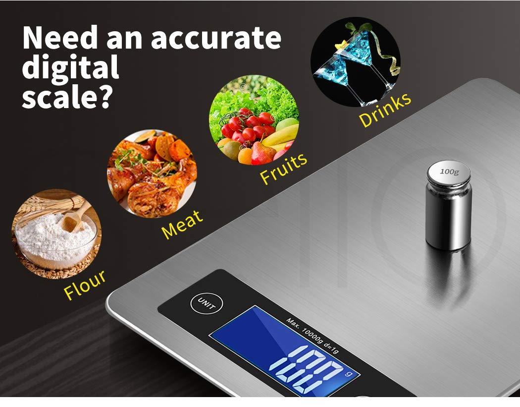 10Kg/1G Kitchen Digital Scale LCD Electronic Balance Food Weight Postal Scales, Stainless Steel Digital Food Scale 4 Units, Auto Off, Tare Fuction, Wall-Mounted Kitchen Scale Kitchen Scale image number 1