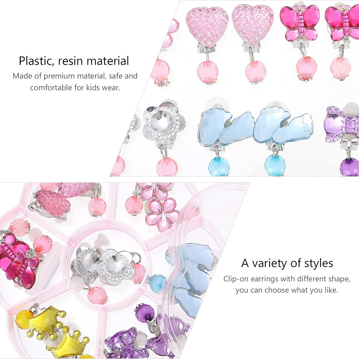 Clip on Earrings Princess Play Jewelry Earrings Set Resin Acrylic Clipon Earring Cartoon Dangle Eardrop for Little Girls Birthday image number 6