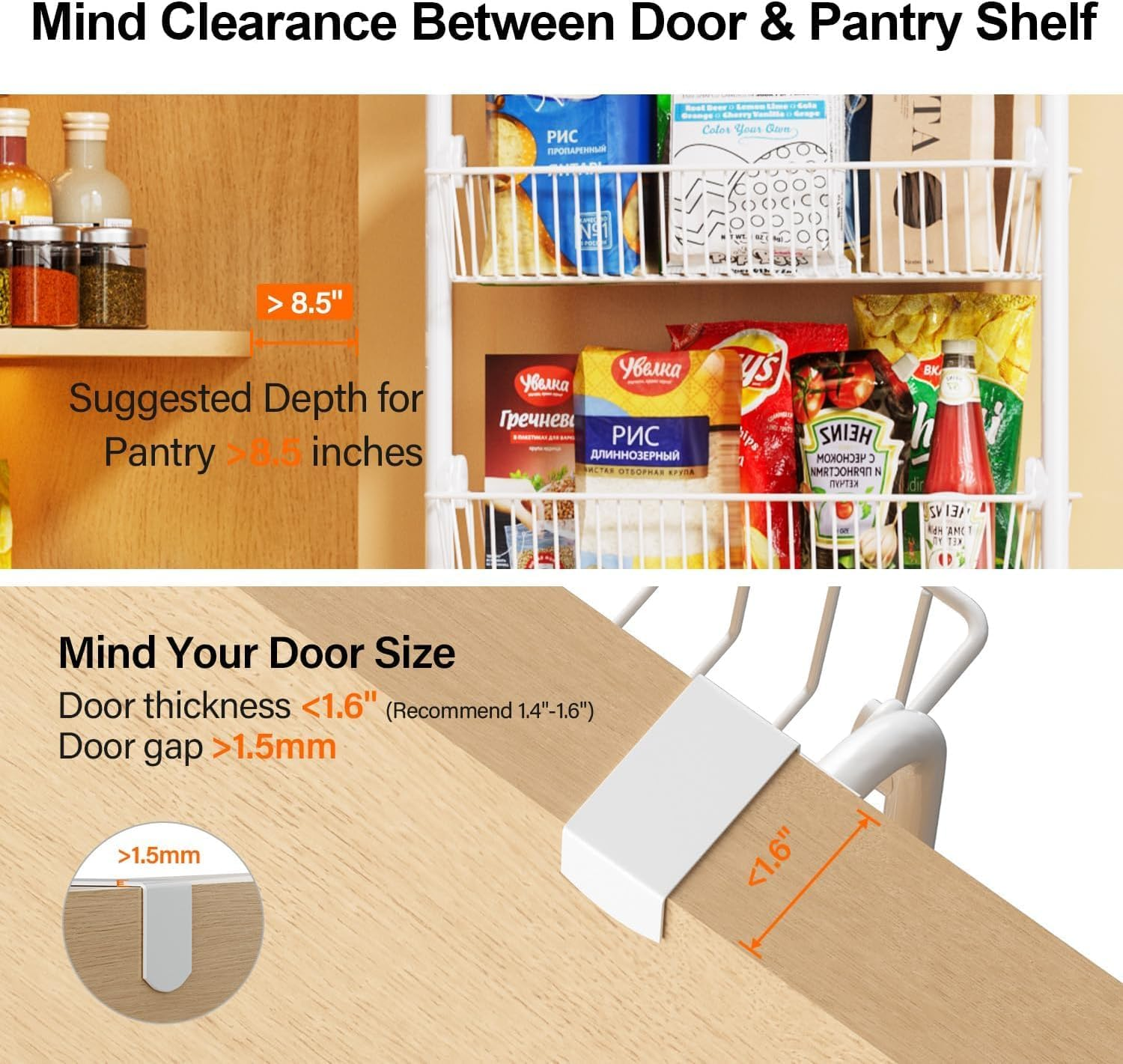 Over the Door Pantry Organizer Rack, Astraio 6 Baskets Pantry Door Organization and Storage, Heavy-Duty Metal Kitchen Spice Rack over Door Can Organizer image number 6