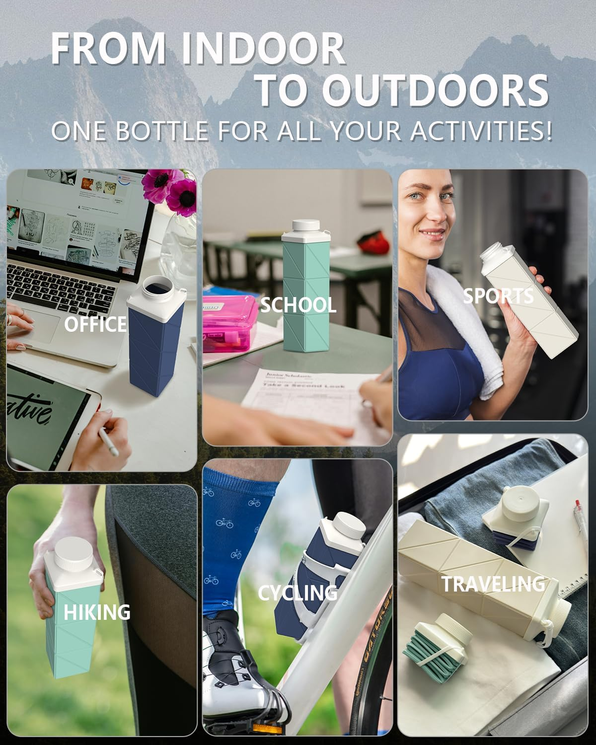 Collapsible Water Bottles 720Ml, Foldable Portable Water Bottle, Lightweight Reusable Leakproof for Travel Camping Hiking Cycling Yoga Sports Outdoor School Office Gym, 1 Pack, Green image number 2