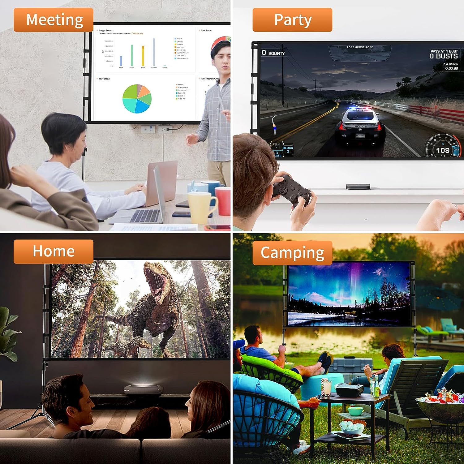 Projector Screen and Stand,Gainvane 120 Inch Portable Projector Screen Indoor Outdoor Projection Screen 16:9 4K HD Wrinkle-Free Light-Weight Movie Screen with Carry Bag for Backyard Movie Night image number 2