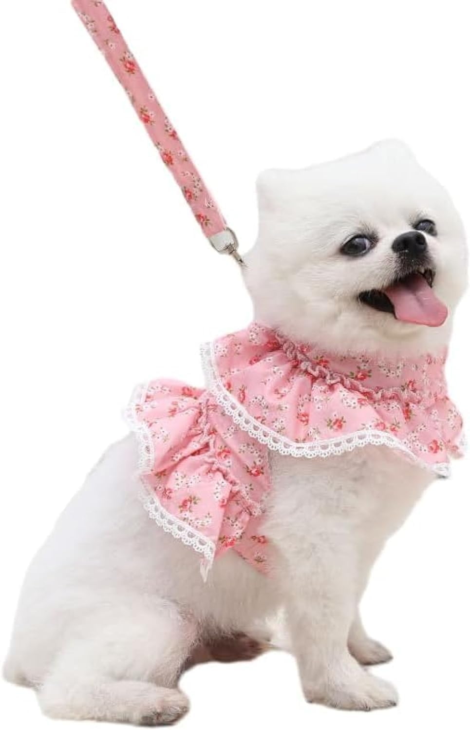 Dog Dress Harness Vest with Leash Set, Pink Flower Puppy Harness, Cute Doggy Lace Princess Clothes, Soft Breathable Mesh, Outdoor Walking Harness for Small Medium Dogs Cats (Pink, M) image number 2