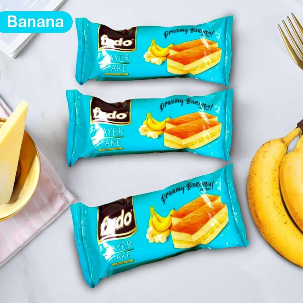 Fudo Layer Cake Banana Flavour Bite Size Malaysian Snack with Cream Ready to Eat Individually Wrap Sponge Cake Pack of 24 image number 5