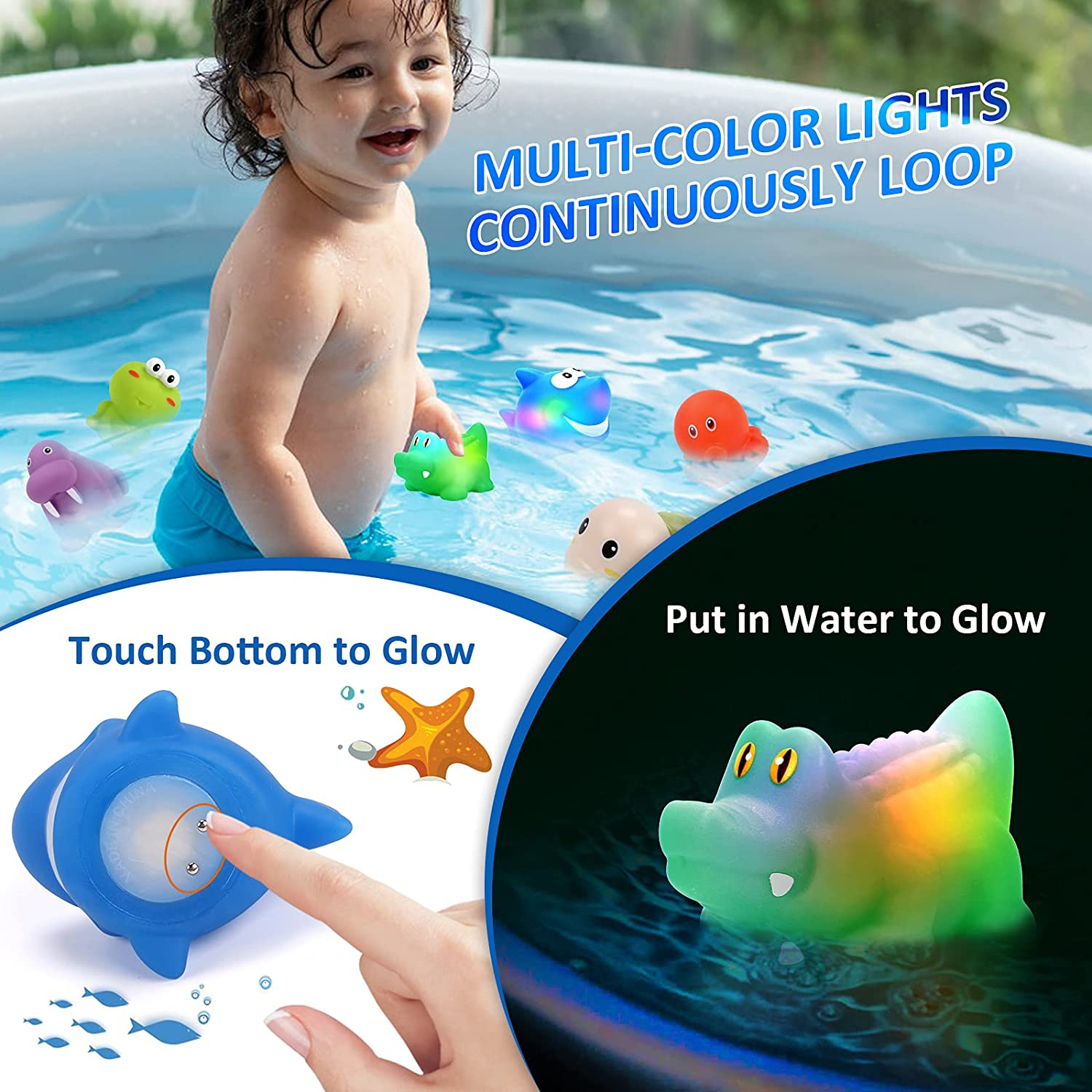 Kaekid Toddlers Bath Toy, Water Spraying Discoloration Light-Up Floating Animals Bath Toys Set, Foam Bath Letters and Numbers Bath Toy, Water Toys for Kids Boys Girls (Multicolour) - White image number 3