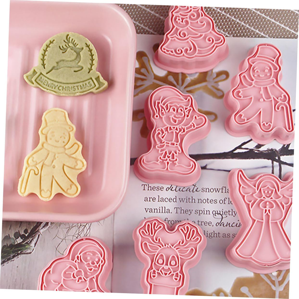 8Pcs Press Style Cookie Molds for Christmas Baking Biscuit Molds for Cookies Easy to Demold Festive Shapes For image number 2