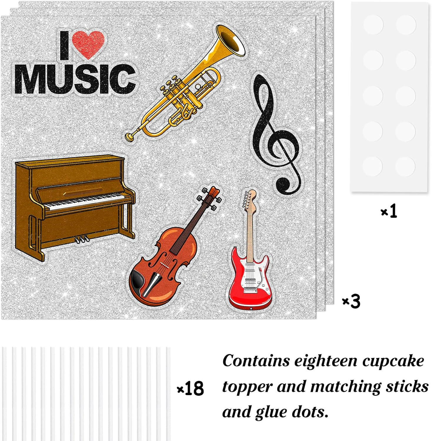 18-Piece Music-Themed Happy Birthday Cupcake Toppers Set for Kids - This Is an Exquisite Music Theme Party, Boys and Girls Birthday Party, Baby Shower Party. I Love Music Decoration Supplies-Liangss image number 1